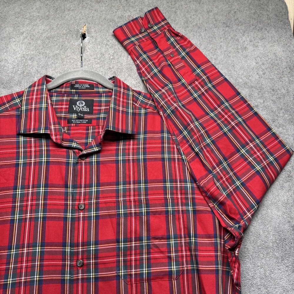 Viyella Men's Red Plaid Wool Blend Button Up Shirt XL Classic Tartan Style